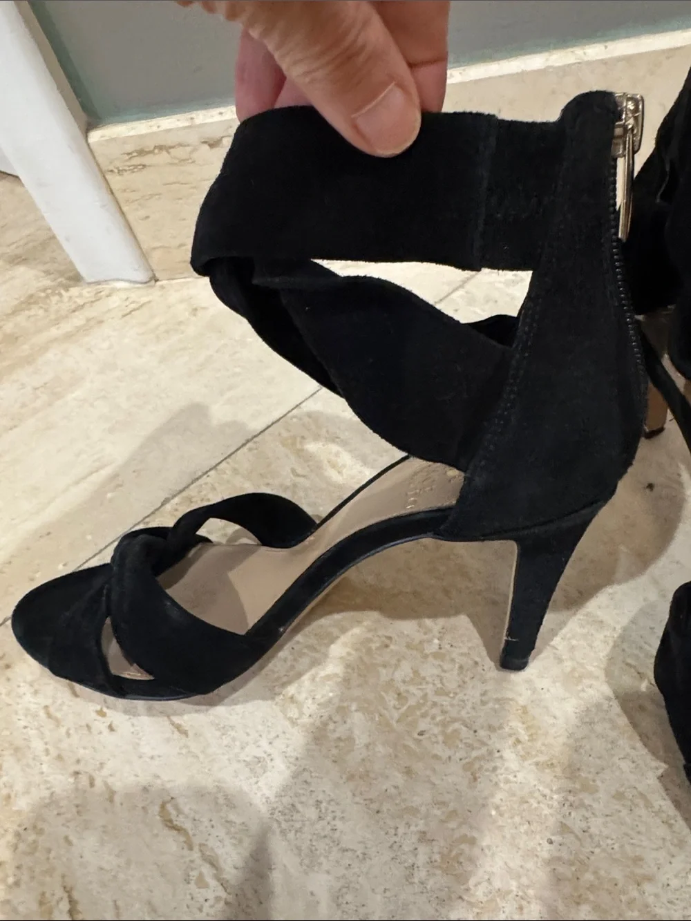 Vince Camuto Black Suede Bow Ankle-Strap Stilettos